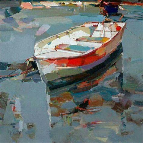 Boat Reflections Ripples Oilpaintingboat Art
