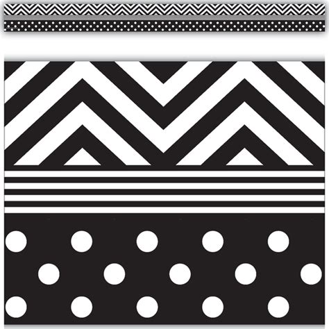 Black And White Chevrons And Dots Straight Border Trim Tcr5543