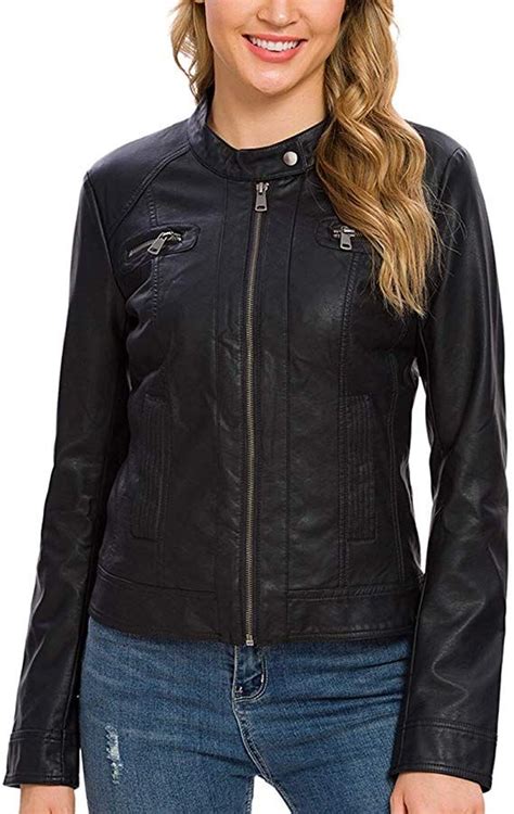 Fahsyee Women S Faux Leather Jackets Zip Up Motorcycle Short Pu Moto Biker Outwear Fitted Slim