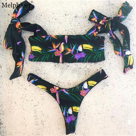 Melphieer Bikini Sexy Parrot Print Swimwear Women Bathing Suit 2018