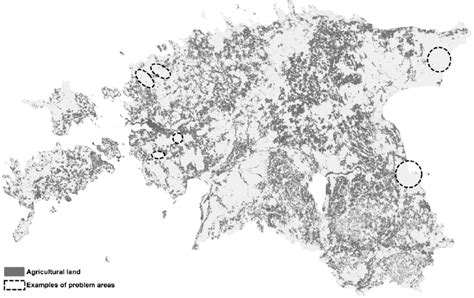 Map Of Agricultural Land In Estonia With Six Problem Areas Identified