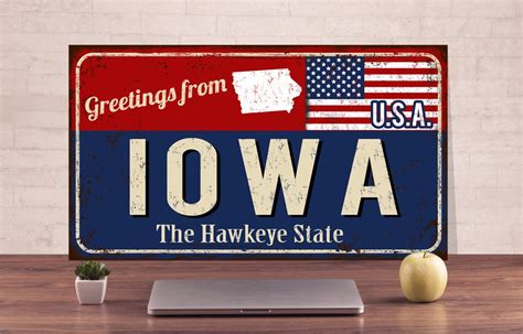 Iowa Sign Iowa Metal Sign Hawkeye State Sign Usa Sign Usa Etsy
