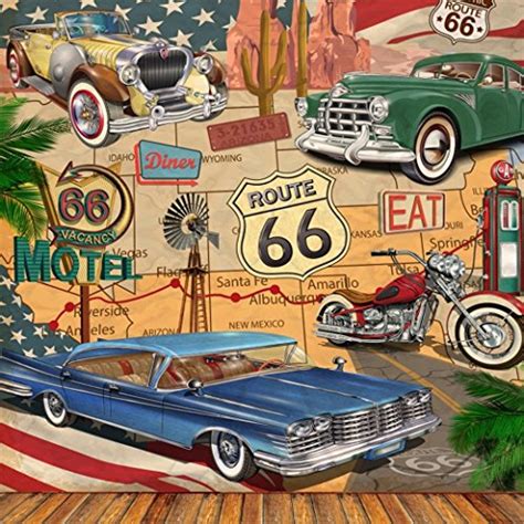 Aofoto 8x8ft Vintage Car Route 66 Backdrop Retro Motel Poster