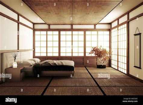 Interior Luxury Modern Japanese Style Bedroom Mock Up Designing The