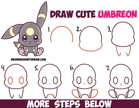 How To Draw Cute Kawaii Chibi Umbreon From Pokemon Easy Step By Step