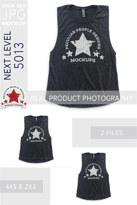 Download Muscle Tank Basic Shirt Mockup Next Level 5013 Antique Denim (719073) | Clothing | Design Bundles