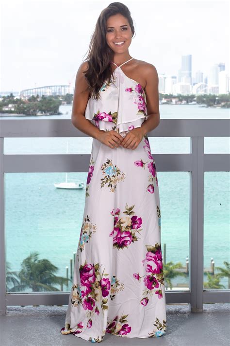 White Floral Halter Neck Maxi Dress Cute Dresses Saved By The Dress