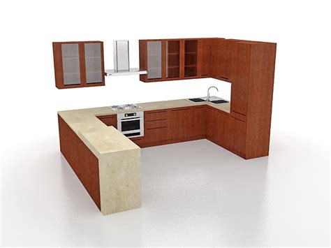 U Shaped Kitchen Design 3d Model 3ds Max Files Free Download Cadnav