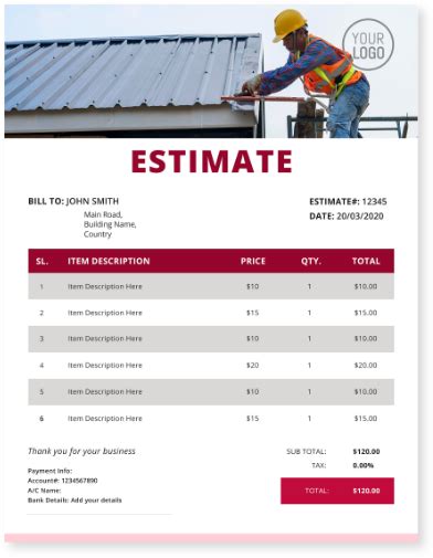 Free Printable Roofing Estimate Template Free Roofing Estimate Template