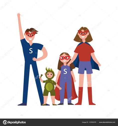 Familia De Superhéroes Personajes De Dibujos Animados Padres Con Sus