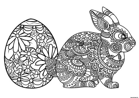Coloriage Oeuf Et Lapin De Paques Adulte Dessin Paques à imprimer