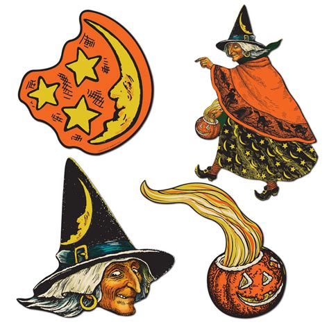 4 Retro Halloween Decorations Die Cut Cutouts Vintage Beistle Etsy