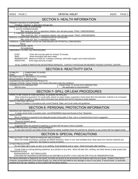 Msds Page 2 Crystal Viole