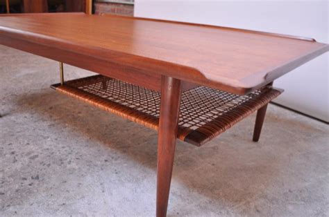 Opens in a new tab. Danish Modern Selig Teak Coffee Table with Rattan Rack For ...