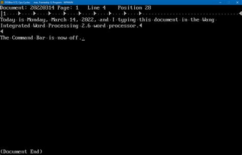 Wang Integrated Word Processing Running In Dosbox With Wang Bios