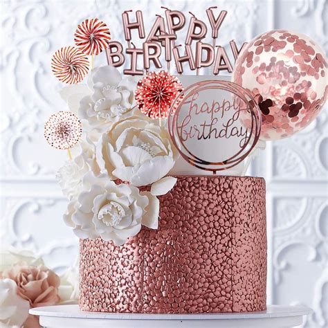 Movinpe Rose Gold Cake Topper Decoration With Happy Birthday Candles Happy Birthday Banner