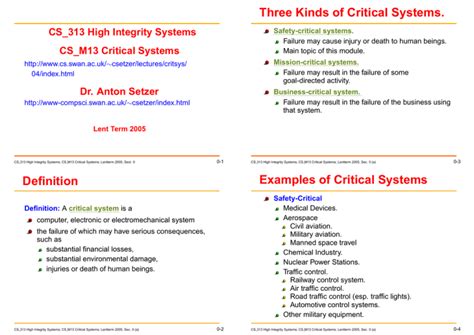 Definition Three Kinds Of Critical Systems Examples Of Critical