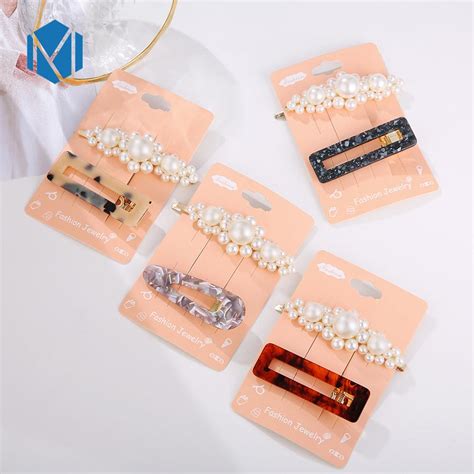 M Mism 1set Imitation Pearls Hair Clips For Womengirls Acetate Hairpins Barrettes Hair Ornament