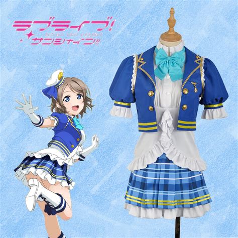 W1047 4 Lovelive Sunshine Aqours Watanabe You Stage Girls Blue Dress Outfit Cosplay Costume