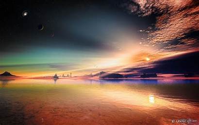 Alien Planet Landscapes Sunset Sky Stars Wallpaperup