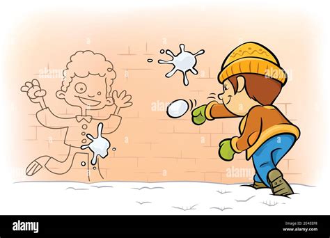 Boys Snowball Fight Stock Vector Images Alamy