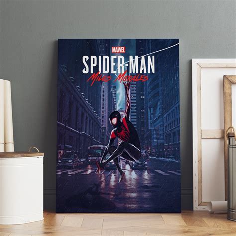 Spiderman Poster Miles Morales Wall Art Rolled Canvas Print Game