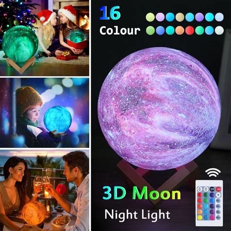 Moon Lamp Kids Night Light Galaxy Lamp 16 Colors Led 3d Star Moon
