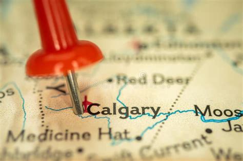 Location Calgary City In Canada Map With Red Push Pin Pointing Close