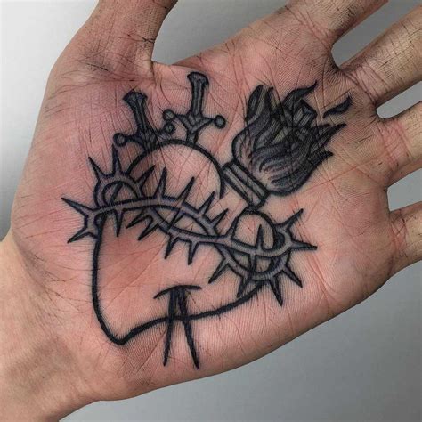 Sacred Heart Tattoo On A Palm By Lukeaashley