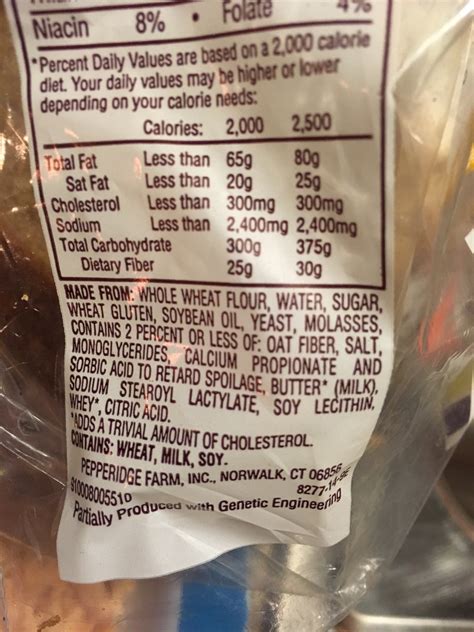 60 calories, nutrition grade (a minus), problematic ingredients, and more. Pepperidge Farm Bread, 100% Whole Wheat: Calories ...