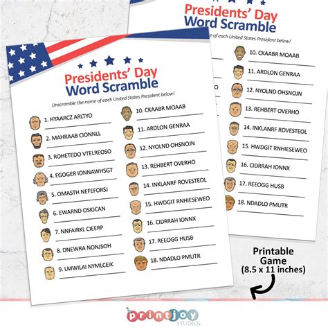 Presidents Day Game Us Presidents Game Printable Games Etsy
