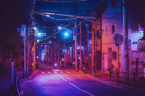 A Street In Japan Blue Street Hd Wallpaper Pxfuel