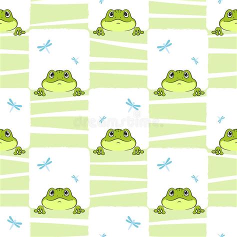 Seamless Green Frog Pattern Vector Illustration With Frogs And