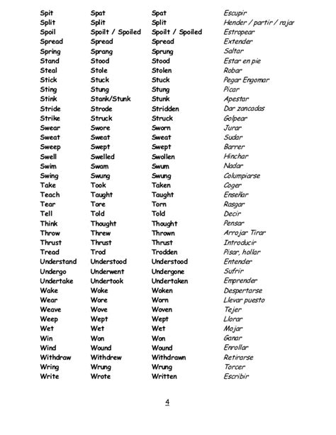 Lista De Verbos Irregulares Completos Linguistic Morphology Semantics