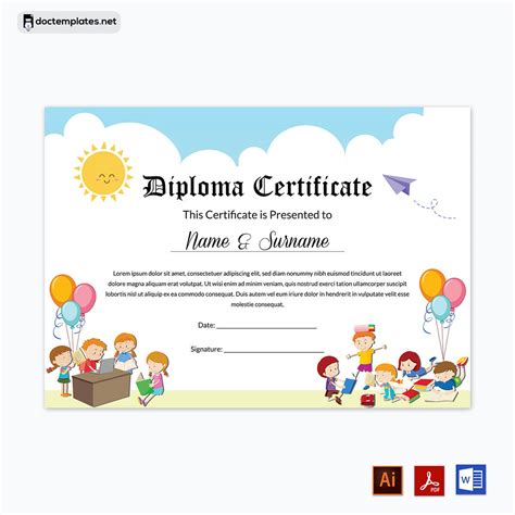 12 Free Printable Kindergarten Diploma Certificate Templates