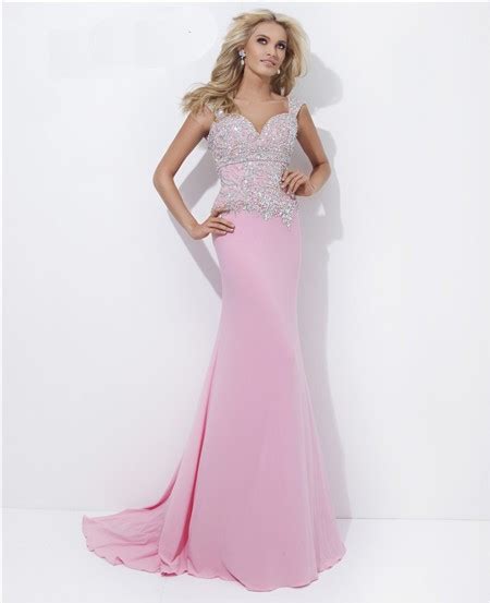 Sheath Sweetheart Neckline Open Back Long Pink Chiffon Beaded Prom Dress With Straps