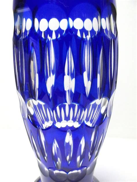 Tchèquebohème Art Déco Cobalt Blue Cut To Clear Crystal Vase Par Julius Muhlhaus And Co Haida