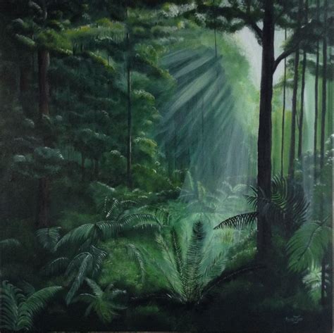 Australian Landscape Acrylic On Canvas Tropical Rainforest Scene Border