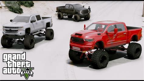 Gta 5 Real Life Mod 87 Racing Lifted Trucks In The Snow Youtube