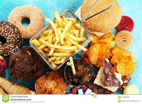 Unhealthy Products. Food Bad For Figure, Skin, Heart And Teeth. Stock ...
