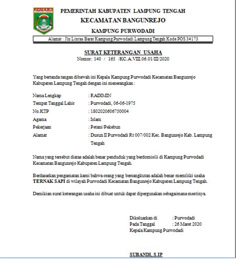 Contoh Surat Keterangan Usaha Untuk Kur Bri - Nusagates
