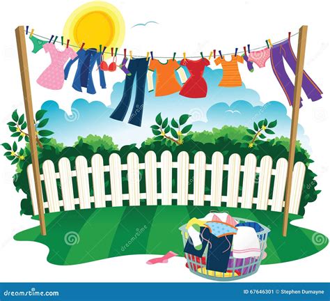 Washing Line And Clothes Stock Vector Illustration Of Hanging 67646301