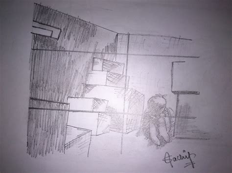 Pencil Sketch Of An Alone Boy