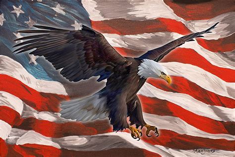 Usa Bald Eagle American Flag Print On Canvas Eagle Modern