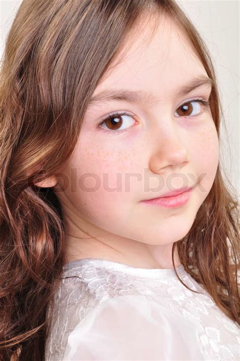 Pretty 8 Year Old Girl In White Dress Stock Image Colourbox