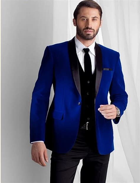 groomsmen shawl lapel groom tuxedos royal blue velvet jacket men suits wedding best man blazer