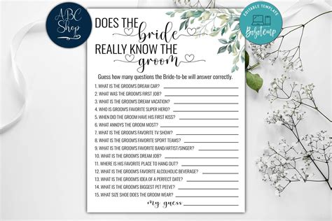 Editable How Well Does The Bride Know The Groom Game Diy Bobotemp