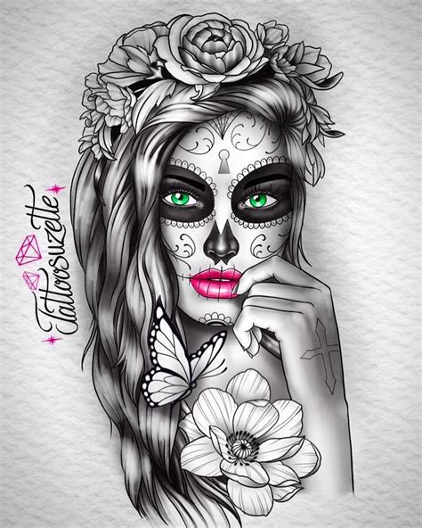 Santa Muerte Tattoo Design Realistic Skull Tattoos Sketch Skull Girl Tattoo Sleeve