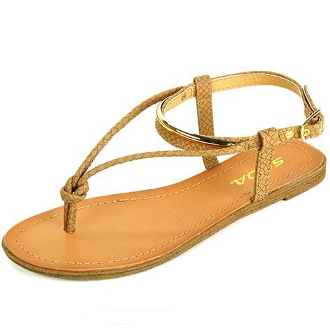 Womens T Strap Sandals Slingback Thongs Gold Strap Flip Flops Bohemian