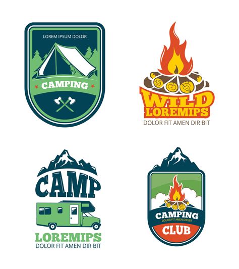 outdoor adventure camp hiking camping vector labels emblems logos by microvector thehungryjpeg